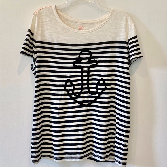 Joe Fresh Black & White Striped Anchor T-Shirt Sz L - Picture 6 of 6